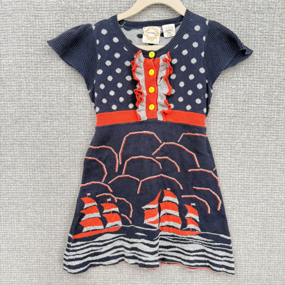 Lia Molly Anthropologie Navy Polka Dot Sailboat Dress Girls 2T